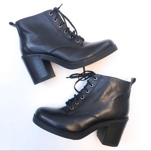 DNA Footwear Black Leather Platform Lace Up Boot